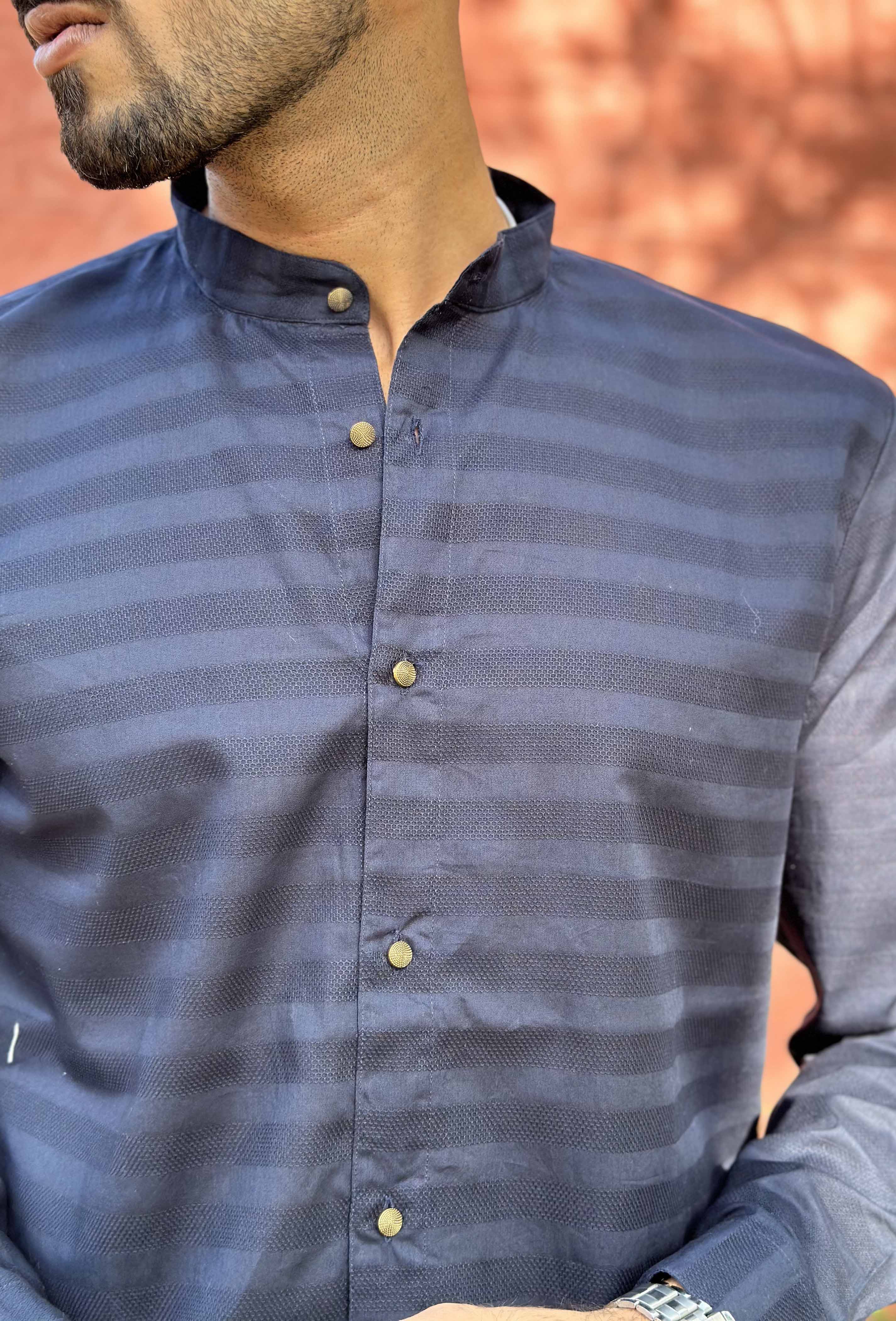 Navy Blue Horizontal Striped Shirt